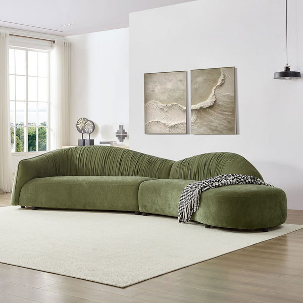 English Elm 145.67'' Mid-Century Green Upholstered Sofa With Right-Facing Chaise For Stylish Living Spaces & Comfort W876S00323