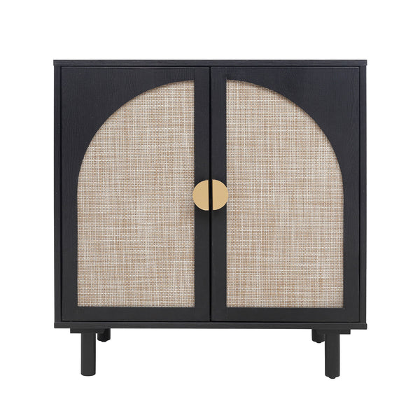 English Elm 2 Door Cabinet with Adjustable Shelves, Anti-Tip Safety, Pine Support Feet, Compact Storage Solution Black W688134369