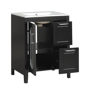 English Elm 24" Modern Bathroom Vanity with Ceramic Sink, Solid Wood & MDF Cabinet, Two Drawers, Shelf Black N725P245273B