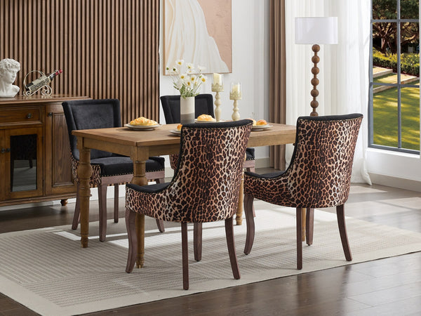 English Elm A&A Velvet Tufted Swivel Barstool with Ergonomic Back and Gold-Plated 17.7" Base, Set of 2 Leopard W1143P209903