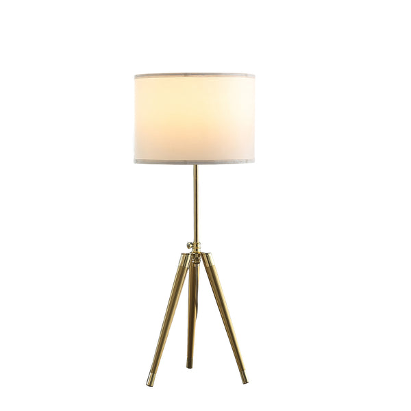 English Elm 35.5" Adjustable Mid-Century Brass/Gold Tripod Table Lamp with White Linen Shade, 25.75"-35.5" Height Adjustable B072P220158