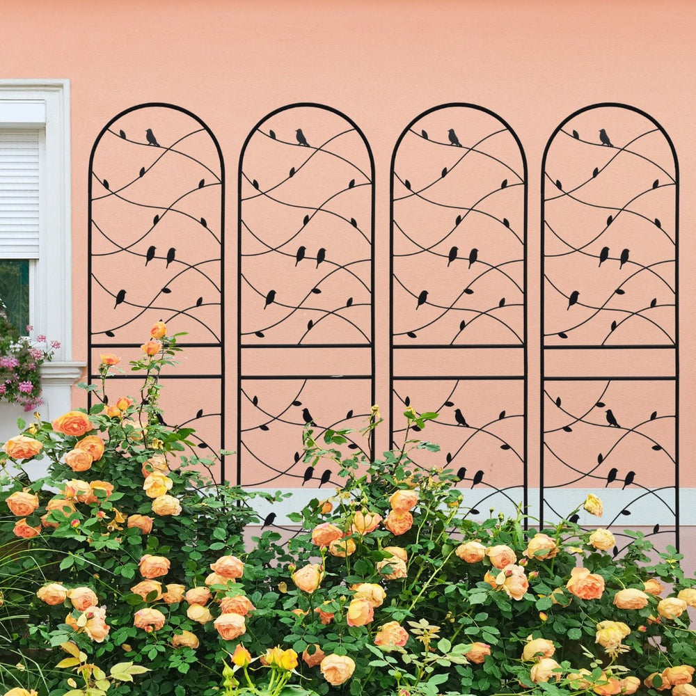 English Elm 4 Pack Powder-coated Metal Garden Trellis Panels Rustproof Climbing Plant Support Outdoor W1586P268006