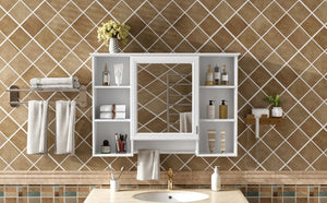 English Elm 3-in-1 Wall Mounted Bathroom Medicine Cabinet with Soft Close Mirror and Towel Bar White N710P358613K