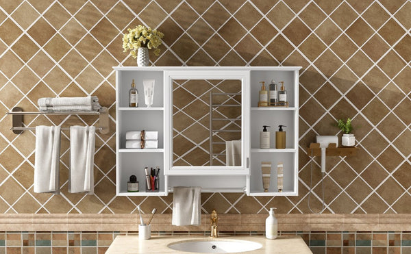 English Elm 3-in-1 Wall Mounted Bathroom Medicine Cabinet with Soft Close Mirror and Towel Bar White N710P358613K