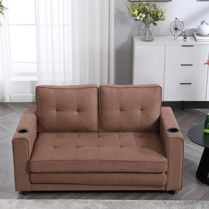 English Elm {VIDEO 3-in-1 Upholstered Futon Sofa Convertible Floor Sofa Bed with Tufted Pull-Out Sleeper, Brown W2325P163375