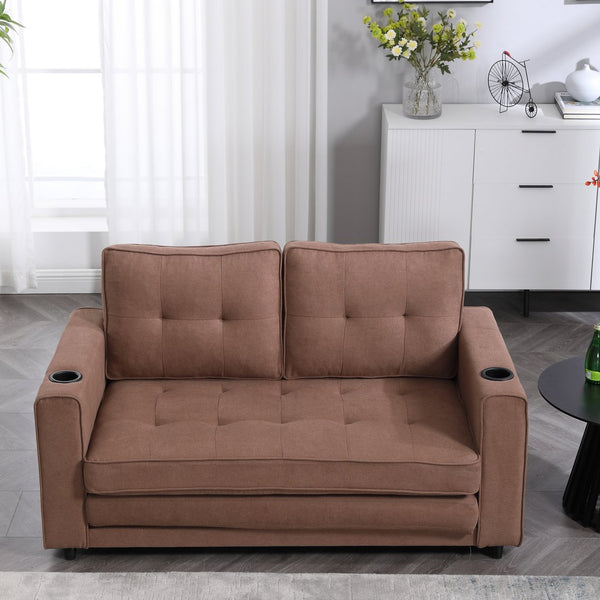 English Elm {VIDEO 3-in-1 Upholstered Futon Sofa Convertible Floor Sofa Bed with Tufted Pull-Out Sleeper, Brown W2325P163375