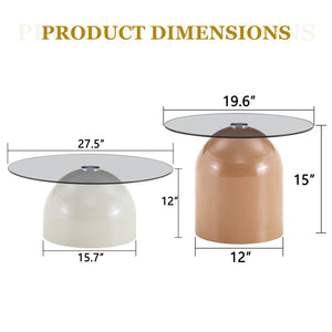 English Elm Nesting Coffee Tables Set of 2 Round Glass Top Steel Frame Living Room Accent W2920P438673