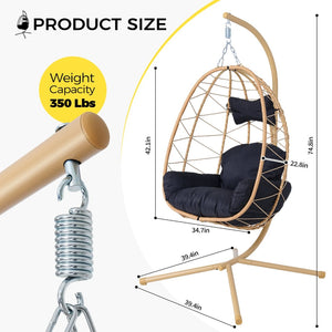 English Elm Hanging Egg Swing Chair Pe Wicker with Stand Washable Cushion Patio or Bedroom T5880P497563