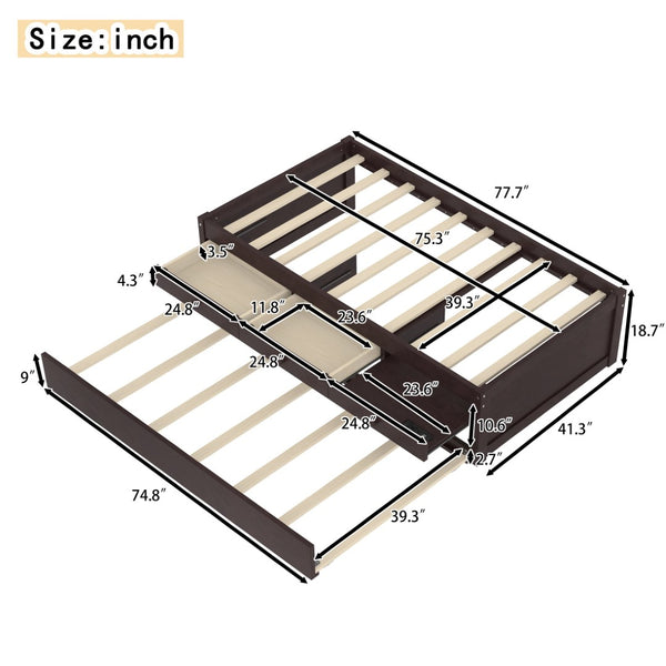 English Elm Twin Triple Metal Bunk Bed Matte Powder Coated Frame with Full Safety Guardrails Espresso W1580S00386