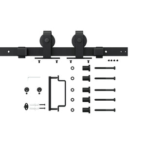 English Elm 30 in Matte Black Steel Sliding Barn Door Frosted Glass Privacy Panel with Hardware B2763P483215