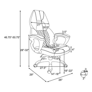 English Elm Upholstered White Leatherette Office Chair with Headrest, Contoured Back & Adjustable Height on Casters B016P381003