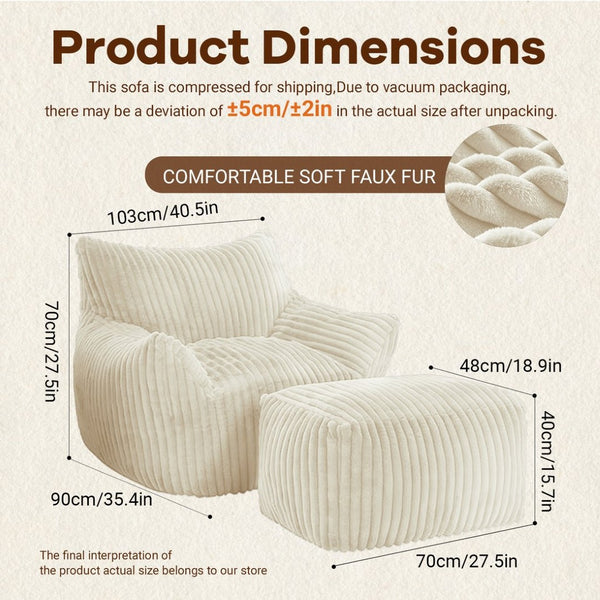 English Elm Curved Corduroy Suede Lounger with Ottoman Ergonomic Support for Modern Small Spaces White W3737P423421