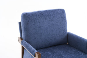 English Elm Mid-Century Solid Wood Accent Chair with Chenille Upholstery, Ergonomic Waist Support, Sturdy 300lb Capacity Navy T3903P372380