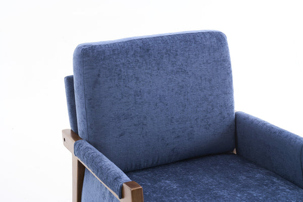 English Elm Mid-Century Solid Wood Accent Chair with Chenille Upholstery, Ergonomic Waist Support, Sturdy 300lb Capacity Navy T3903P372380
