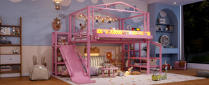 English Elm Twin Metal Loft Bed with Built-in Wardrobe Storage Stairs Led Lights and Usb Ports W5316S00048