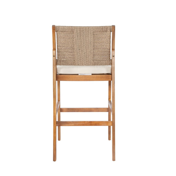 English Elm Outdoor Acacia Wood Barstools Set of 2 Wicker Back Patio Seating with Cushions N773P358719B