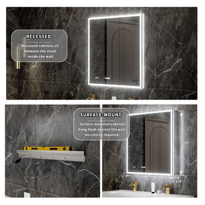 English Elm 30*32 Inch Led Medicine Cabinet with Anti-fog Gfci Outlet and Stepless Dimming Mirror W637P349459