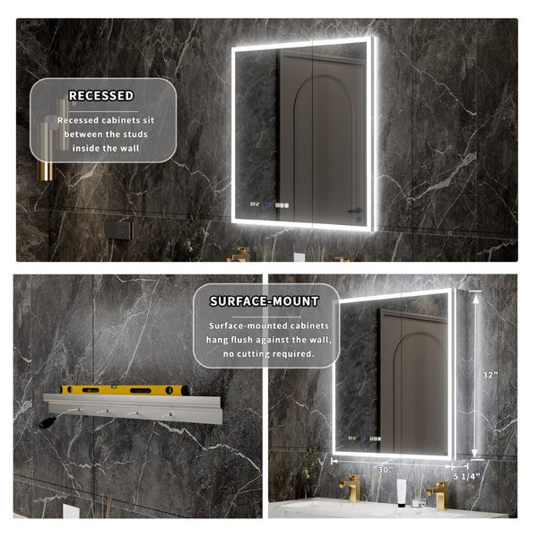 English Elm 30*32 Inch Led Medicine Cabinet with Anti-fog Gfci Outlet and Stepless Dimming Mirror W637P349459
