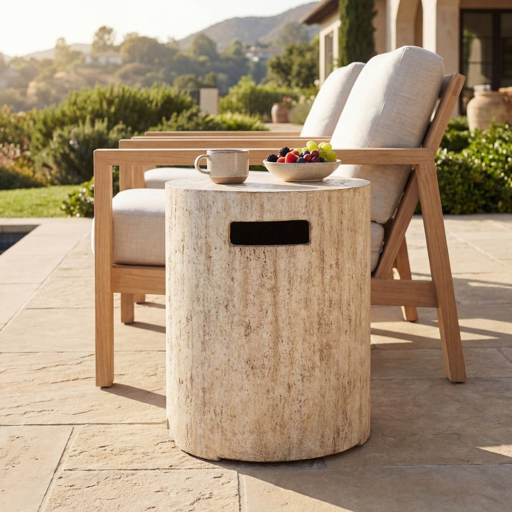 English Elm 16x20 Mgo Concrete Ribbed Outdoor Side Table with Hidden Propane Tank Storage Beige N772P293120T