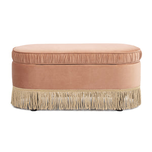 English Elm Jennifer Taylor Home - Serena 38" Oval Storage Bench Ottoman with Velvet Ruched Trim and Fringe Tassels, Spacious Seat Orange B2719P238473