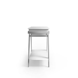 English Elm Contemporary High Gloss White Console Table with Chrome Frame and Open Display Shelf B011P207456