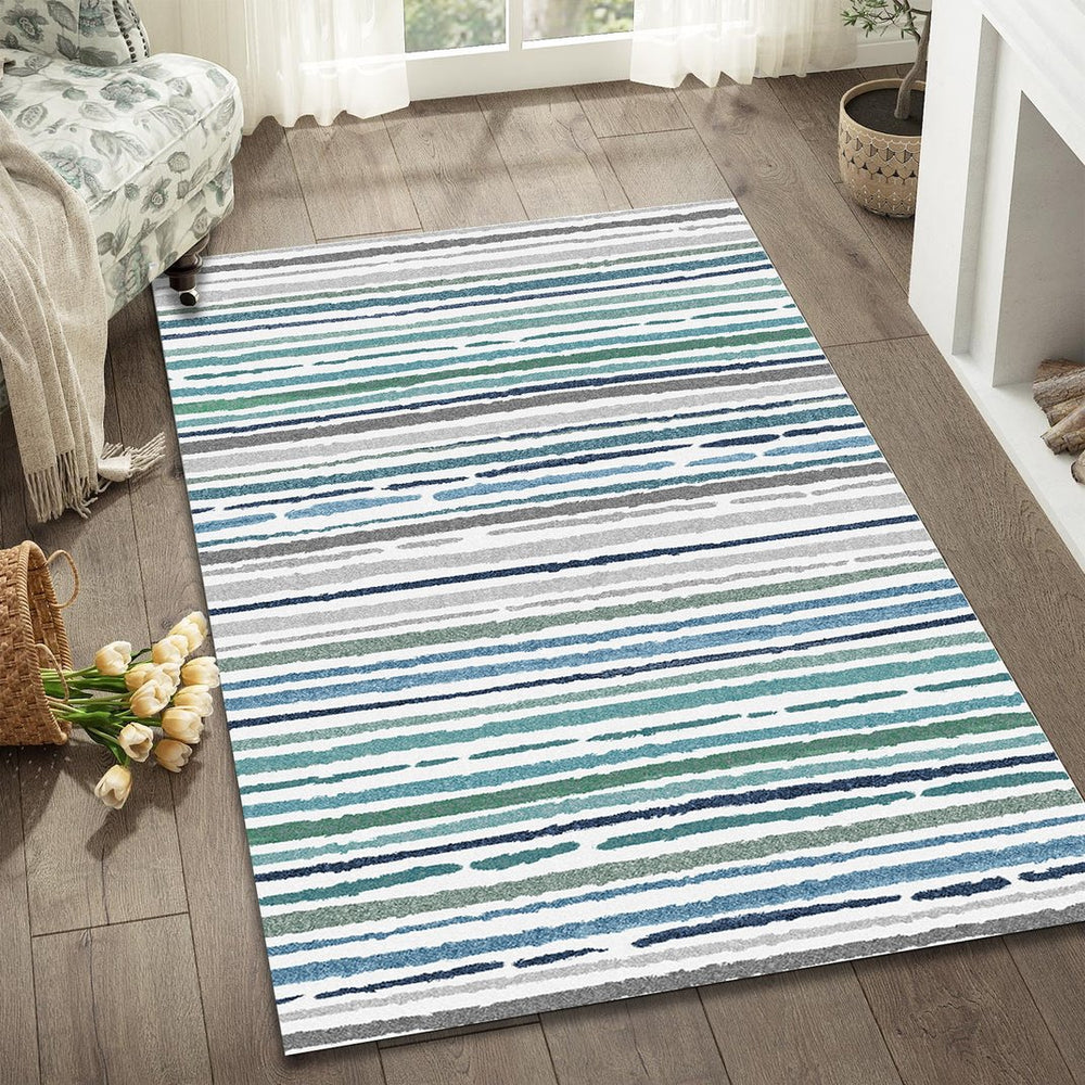 English Elm SPHINX Beige+Blue 40x60 Indoor Outdoor Washable Non-Slip Rug – Low Pile Durable Kid & Pet Friendly B186P261381