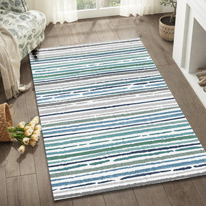 English Elm SPHINX Beige+Blue 40x60 Indoor Outdoor Washable Non-Slip Rug – Low Pile Durable Kid & Pet Friendly B186P261381