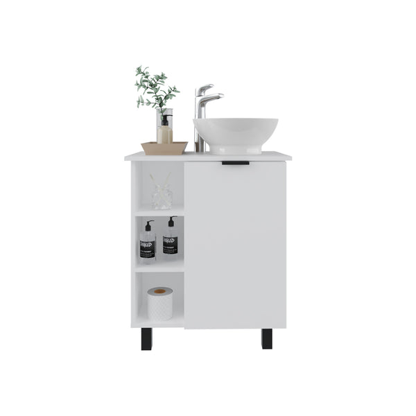 English Elm Stites Engineered Wood Vanity Sink with Integrated Basin, Ample Storage Shelves & Cabinet, White B092P360642