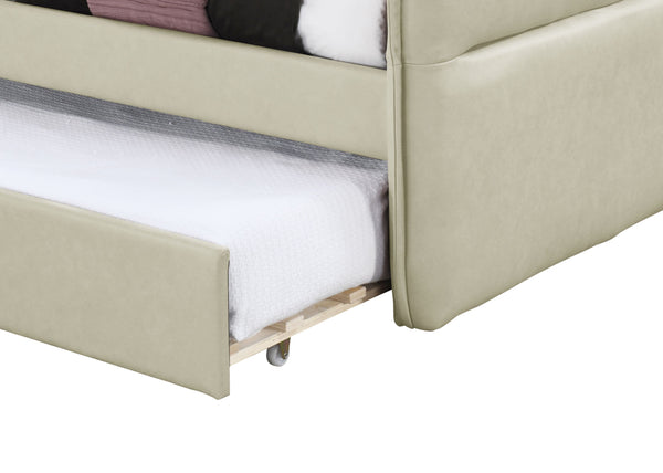 English Elm Daybed Upholstered Twin-Over-Twin with Trundle in Dusty Rose Velvet-Look Fabric, Easy Care Finish Tan 79.25 L x 12.5 W x 6.25 H B2699S00042