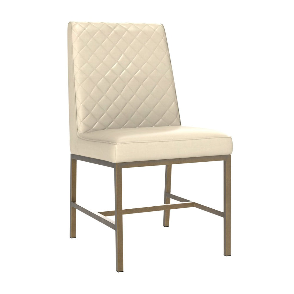 Sunpan LEIGHLAND DINING CHAIR - Timeless Tufted Elegance with Antique Brass Frame for Sophisticated Spaces Cream 104909