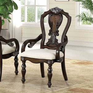 English Elm Traditional Elegant 2pc Arm Chair Set with Upholstered Seats, Ornate Corbels, Solid Rubberwood Finish Dark Brown 47 L x 24 W x 16 H B2741P406260