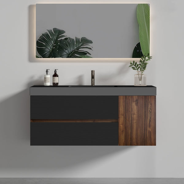 English Elm Grace 48" Walnut Floating Bathroom Vanity With Matte Black Sink, Soft-Close Drawers & Eco-Friendly Design W1865P281503