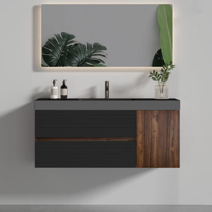 English Elm Grace Floating Walnut Vanity with Solid Surface Sink and Soft Close Storage Drawers W1865S00201