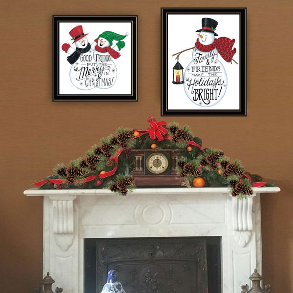 English Elm Trendy Decor 4u Folk Art Snowman 2 Piece Black Framed Wall Set for Seasonal Home B067P256624
