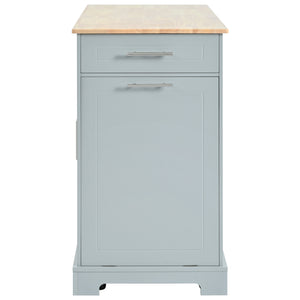 English Elm K&K Fluted Kitchen Island Cart with Tilt-Out Trash, Charging Station, Hidden Wheels & Ample Storage Grey+Blue N707P221571G