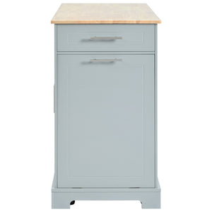 English Elm K&k Rolling Kitchen Island Rubber Wood Top Fluted Cabinet Built-in Charging Station Grey+Blue N707S221571G