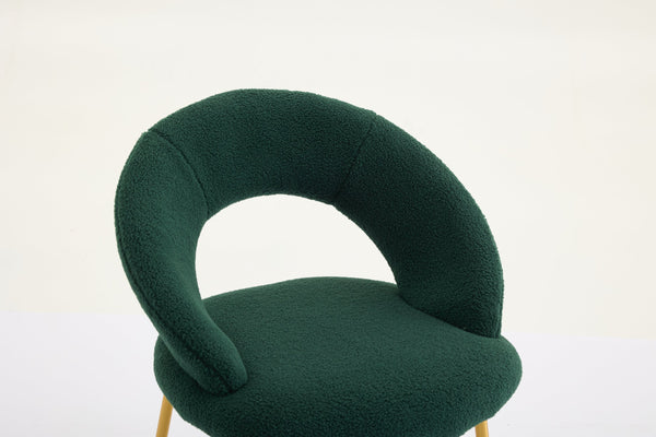 English Elm 061-Set Of 1 Plush Teddy Fabric Dining Chair With Ergonomic Backrest And Gold Legs For Modern Spaces W527P255488