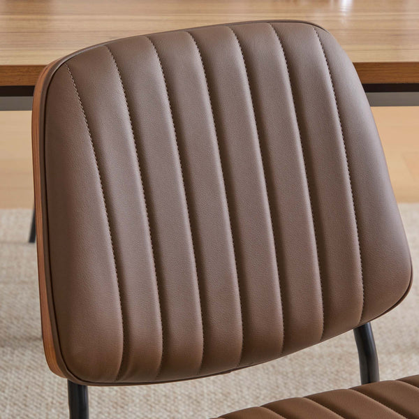 English Elm Dining Chairs Mid Century Modern Set of 2 Walnut Bentwood Back PU Upholstered Seats Ergonomic Design, Stable Metal Legs Brown W1143P379860