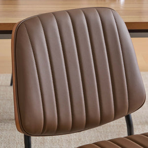 English Elm Dining Chairs Mid Century Modern Walnut Back Faux Leather Upholstered Seat Ergonomic Curved Back Waterproof PU Fabric Stable Metal Legs Brown W1143P379860