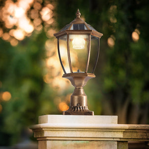 English Elm 20"(H) Golden Solar Lantern Vintage LED Garden Light with Elegant Glass, Auto-On for Paths W1340133339