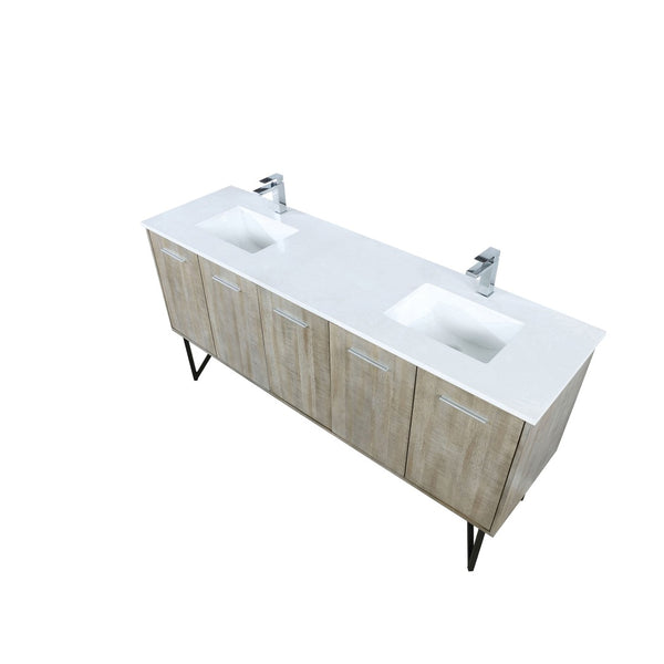 English Elm Rustic Acacia Double Bath Vanity 72" Wide With White Quartz Top & Chrome Faucet For Modern Elegance B2731P259640-GIGA
