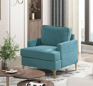 English Elm Modern Comfort Accent Chair with Chenille Upholstery, Brushed Gold Metal Legs, Durable Plywood Frame Peacock 29 L x 23 W x 26 H B011P308019