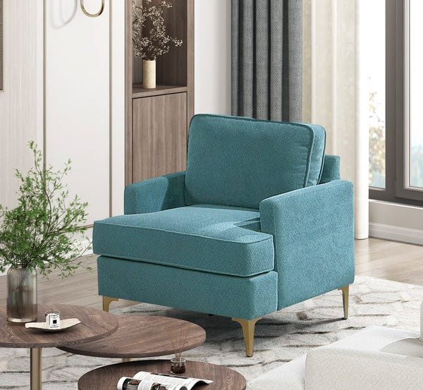 English Elm Modern Comfort Accent Chair with Chenille Upholstery, Brushed Gold Metal Legs, Durable Plywood Frame Peacock 29 L x 23 W x 26 H B011P308019