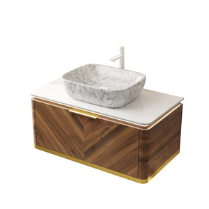 English Elm Dipa 36" Floating Bathroom Vanity & Sink With Marble Basin, Led Light, Dark Walnut Storage Cabinet W2615S00297