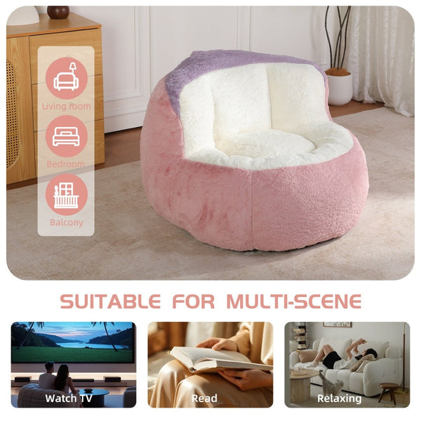 English Elm Oversized Multicolor Faux Fur Bean Bag Chair - Cozy Lounger With Shredded Foam, No Assembly Needed! W3723P375715-GIGA