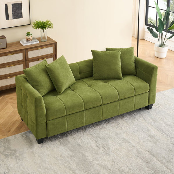 English Elm 77.9-inch cloud velvet 3-seater sofa bed with pull-out sleeper, sturdy wood frame, high-density foam comfort Green W1278S00075