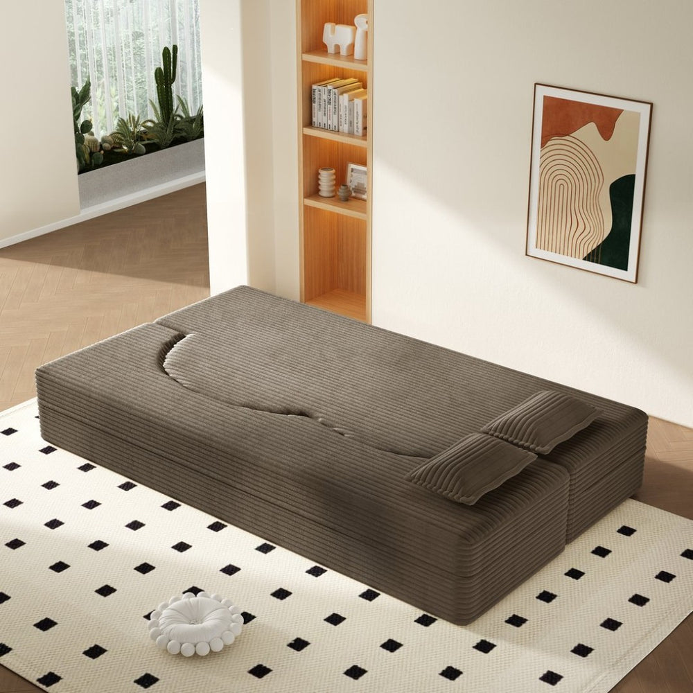 English Elm Modern Corduroy Floor Sofa Foldable Twin Sleeper Foam Filled for Dorms and Playrooms Coffee W1885P446609