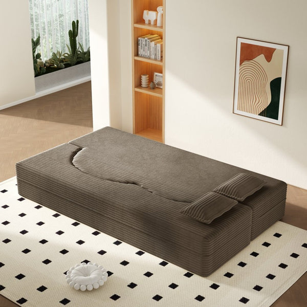 English Elm Modern Corduroy Floor Sofa Foldable Twin Sleeper Foam Filled for Dorms and Playrooms Coffee W1885P446609