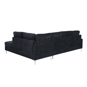 English Elm Sectional L-Shaped Chenille Sofa with Chaise Storage Ottoman, Metal Eucalyptus Frame, 4-Seater Spacious Navy Blue W1413S00118