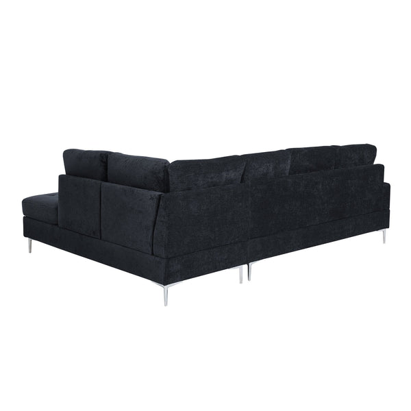 English Elm Sectional L-Shaped Chenille Sofa with Chaise Storage Ottoman, Metal Eucalyptus Frame, 4-Seater Spacious Navy Blue W1413S00118